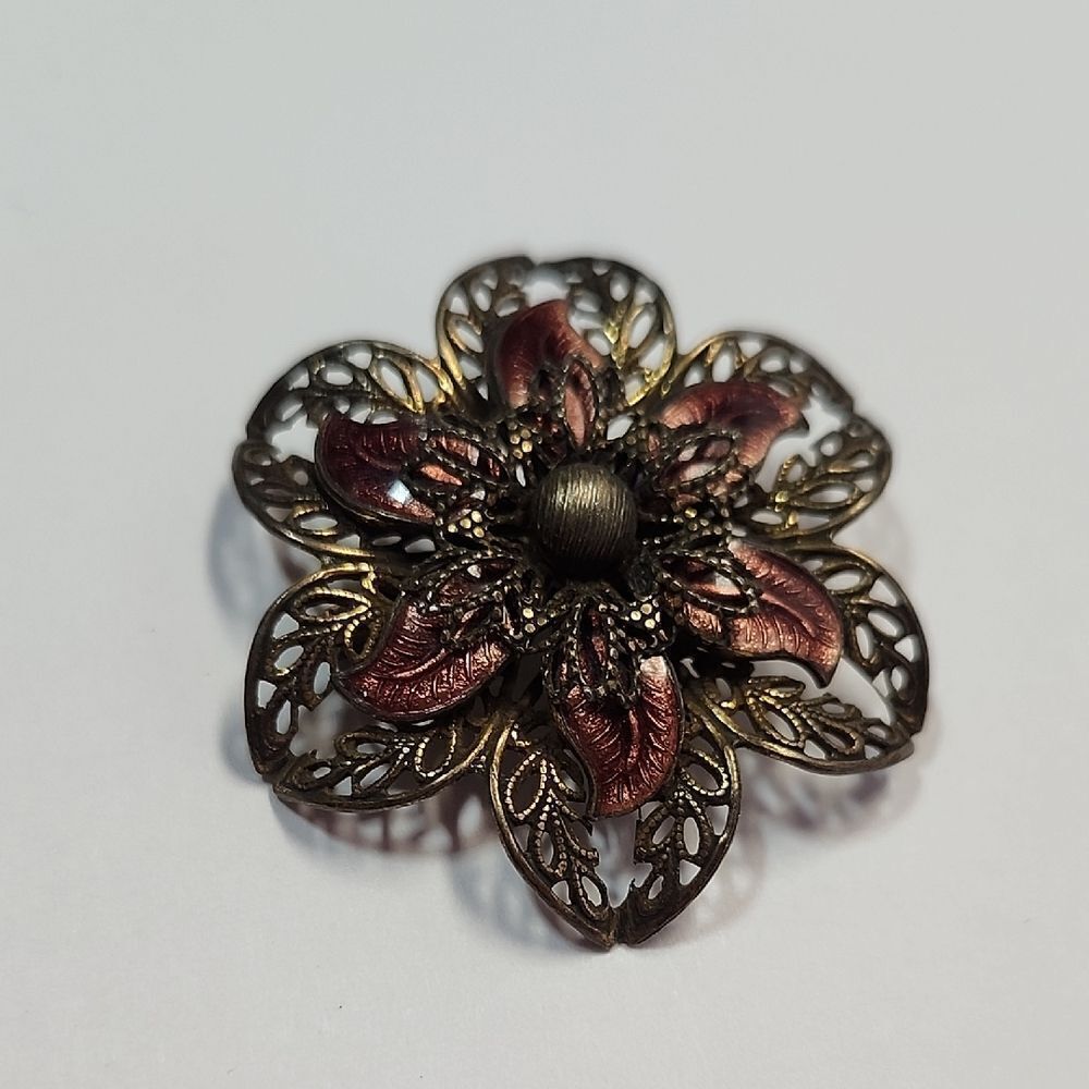 Vintage Floral Bronze Brooch